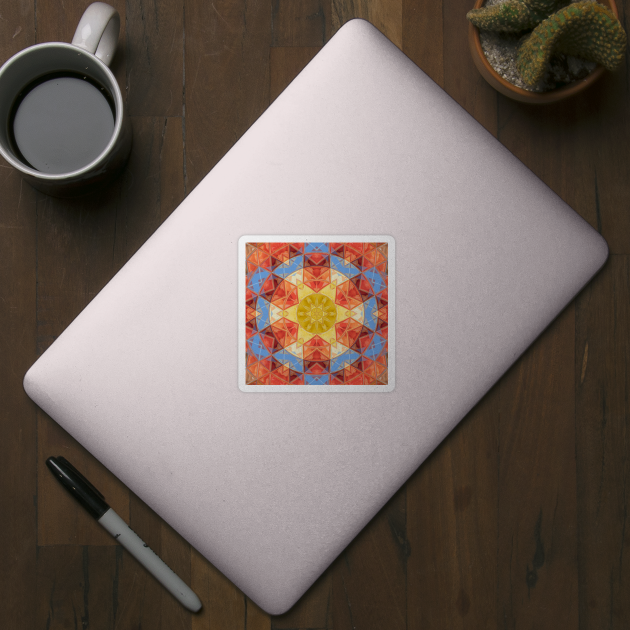 Mosaic Mandala Orange Blue and Yellow by WormholeOrbital